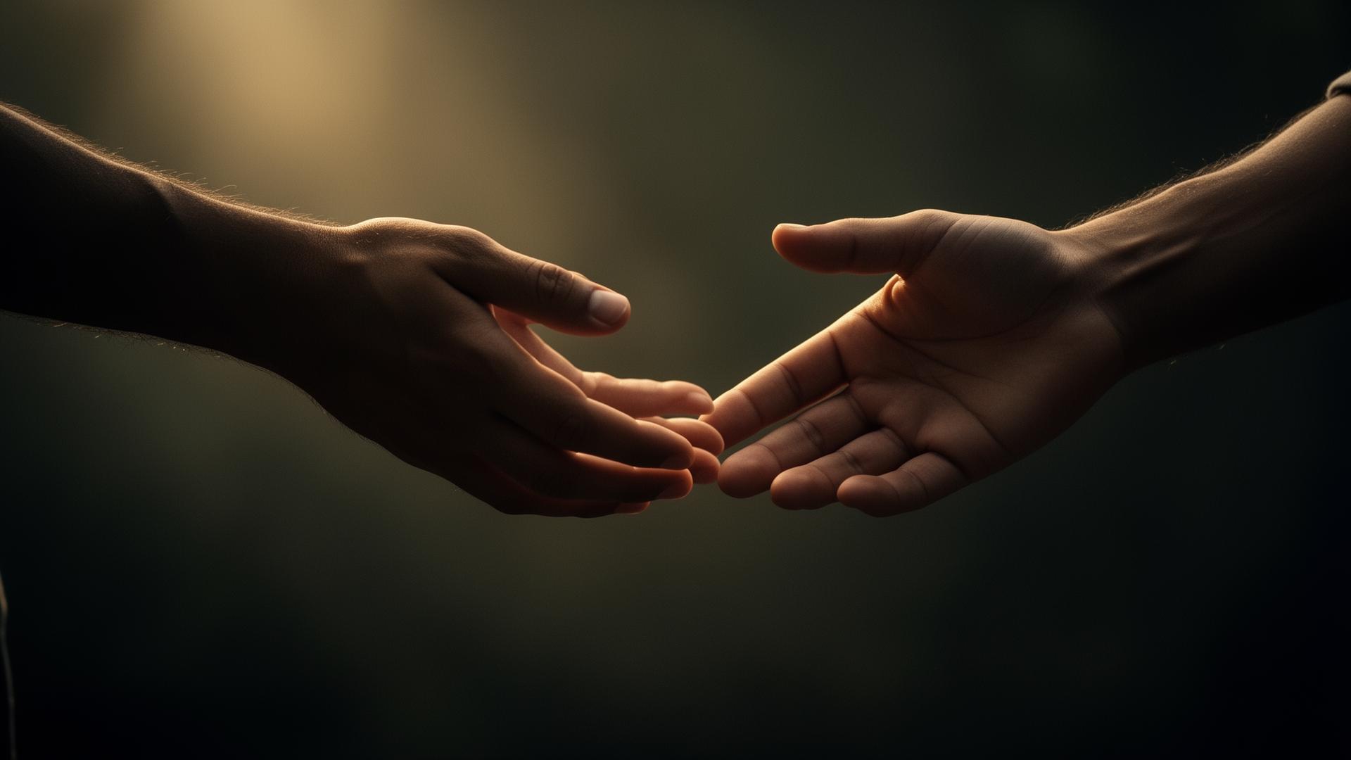 Two hands reaching toward one another